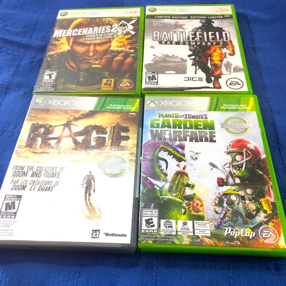 Xbox 360 4 games. Rage, mercenaries 2, Battlefield bad company 2, plants &zombie